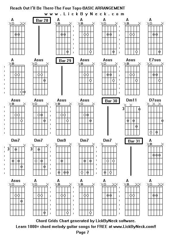 Chord Grids Chart of chord melody fingerstyle guitar song-Reach Out I'll Be There-The Four Tops-BASIC ARRANGEMENT,generated by LickByNeck software.